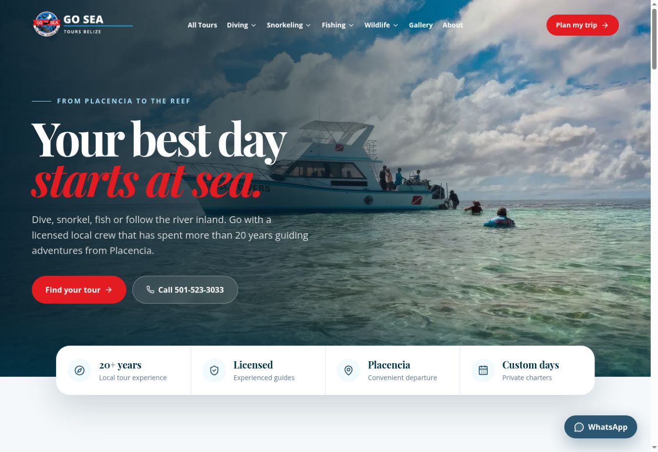 Go Sea Tours Belize website homepage
